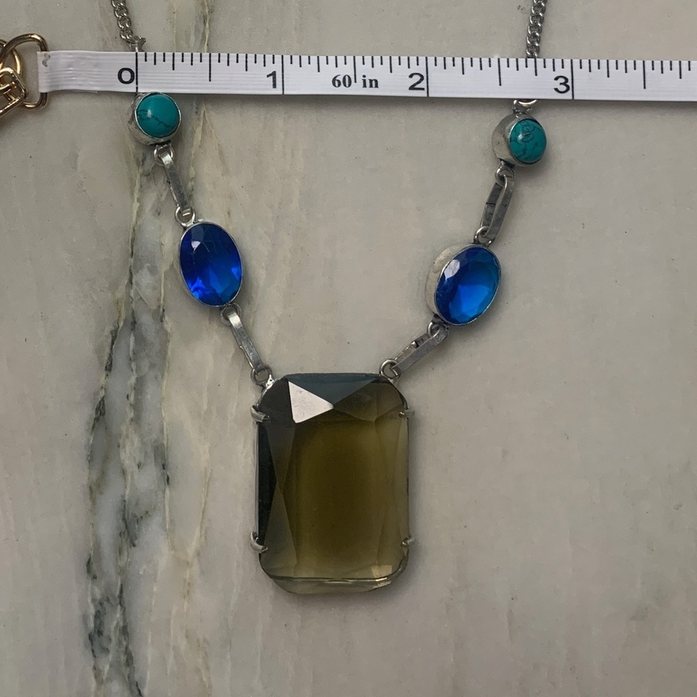 2318 Chic Silver Necklace with Blue and Green Stones - Picture 5 of 6